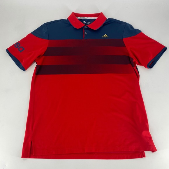 adidas Other - Adidas‎ ClimaChill USA Golf Polo Shirt Men's Red Navy Striped Short Sleeve Large